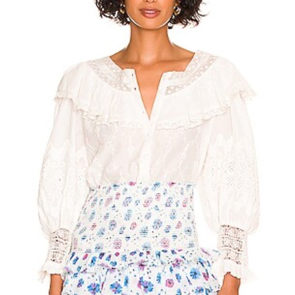 LoveShackFancy Embroidered Lace Trimmed Bunnie Blouse